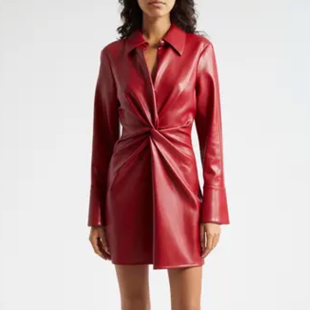 Cinq a Sept McKenna Long Sleeve Faux Leather Dress in Red Size 0 NWOT PRICE FIRM